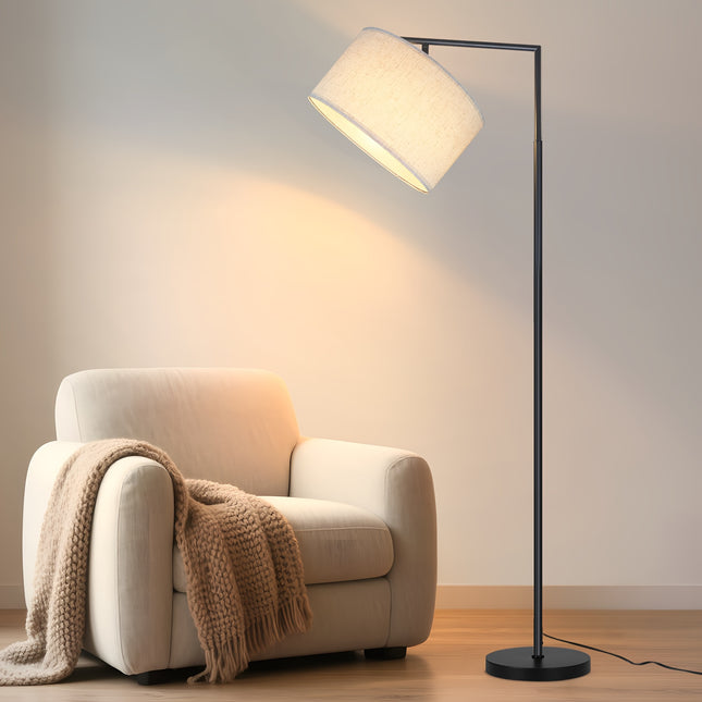Moderne Staande Lamp Zwart met Beige Stoffen Lampenkap 166 cm Hoog – Vloerlamp voor Woonkamer en Slaapkamer