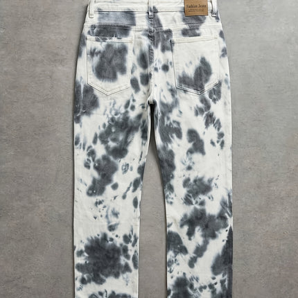 Heren Jeans met Tie-Dye Print, Gewone Cropped Jeans, Casual Veelzijdige Jeans met Zakken