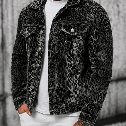 Ultra-coole spijkerjas, Amerikaanse High -stijl, heren lente/herfst gewassen luipaardprint trendy hiphop losvallende heren bovenkleding, winterjas heren