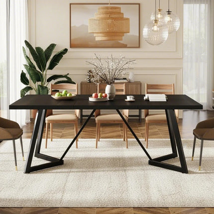 70.86-inch Grote Eettafel voor 6-8 personen, Moderne Eetkamer Tafel met Metalen Frame, Rechthoekige Keuken Diner Tafel voor Thuis Eetkamer Familie (Zwart)