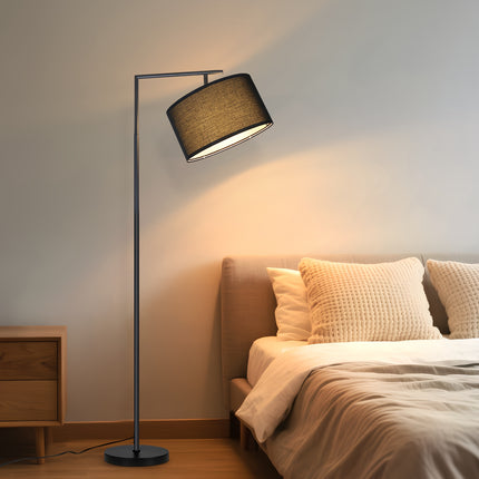 Moderne Staande Lamp Zwart met Beige Stoffen Lampenkap 166 cm Hoog – Vloerlamp voor Woonkamer en Slaapkamer