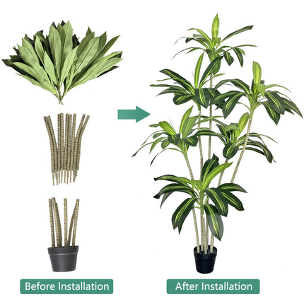1 stuks Kunstmatige Dracaena Boom Verticale Hoogte 180Cm/6Ft - Nepboom met Witte Hoge Plantenbak - Nep Tropische Yucca Vloerplant in Pot - Kunstmatige Nep Braziliaans Hout Boom Braziliaans IJzer Boom Kunstboom voor Thuis Kantoor Woonkamer Decor Binnen