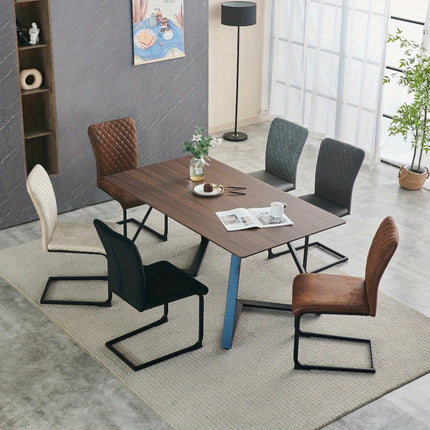 Industriële Eetkamerstoelen Bruin Kunstleer met Fluweellook – Set van 1, 2, 4 of 6 – Diamantstiksel – Hoge Rugleuning – Zwart Metalen Sledeframe