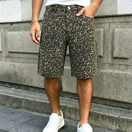 Heren Zomer Vintage Streetstyle Mode Luipaardprint Spijkerstof Bermuda Shorts