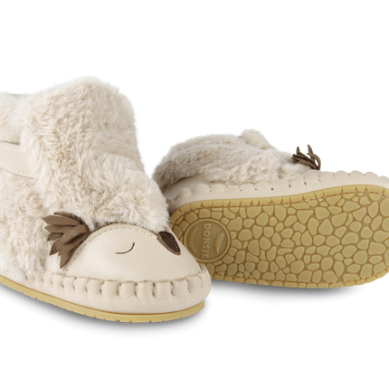 Kapi Exclusive Booties | Owl | Light Beige Soft Faux Fur