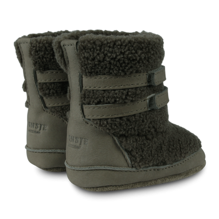 Larisso Booties | Stone Curly Faux Fur