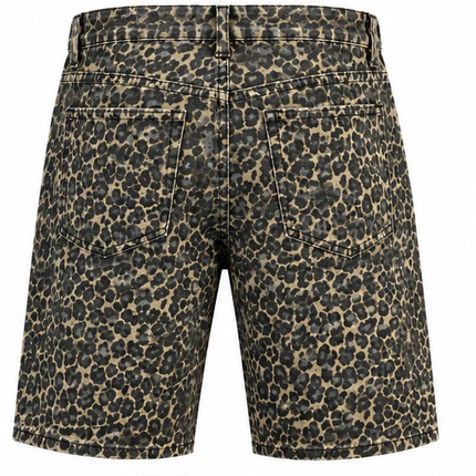 Heren Denim Bermuda Shorts met Luipaardprint – Vintage Streetwear Korte Broek