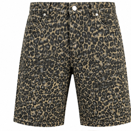 Heren Denim Bermuda Shorts met Luipaardprint – Vintage Streetwear Korte Broek