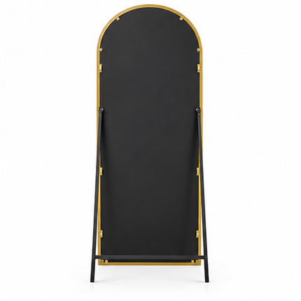 Boogspiegel 168x58 cm met slank metalen frame, grote verticale passpiegel met afgeronde bovenkant op witte achtergrond.