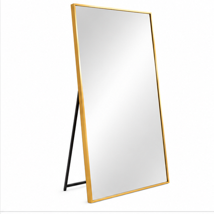 Grote gouden staande passpiegel 172 x 78 cm met rechthoekig aluminium frame en gehard glas, vloerspiegel voor slaapkamer of inloopkast