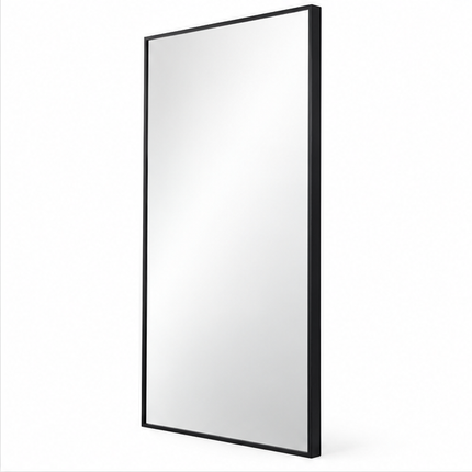 Grote zwarte staande passpiegel 172 x 78 cm met rechthoekig aluminium frame en gehard glas, vloerspiegel voor slaapkamer of woonkamer