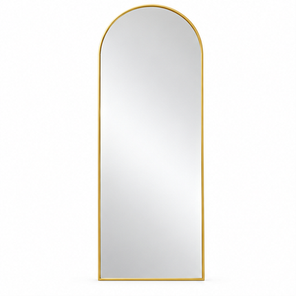 Boogspiegel 168x58 cm met slank metalen frame, grote verticale passpiegel met afgeronde bovenkant op witte achtergrond.