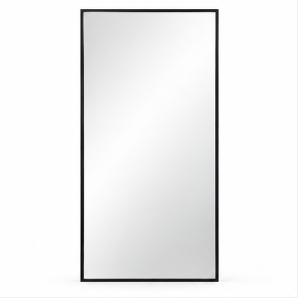 Grote zwarte staande passpiegel 172 x 78 cm met rechthoekig aluminium frame en gehard glas, vloerspiegel voor slaapkamer of woonkamer
