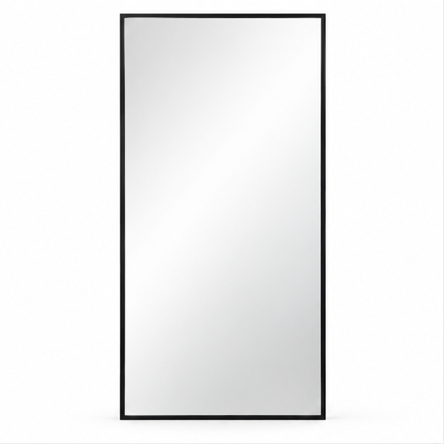 Grote zwarte staande passpiegel 172 x 78 cm met rechthoekig aluminium frame en gehard glas, vloerspiegel voor slaapkamer of woonkamer