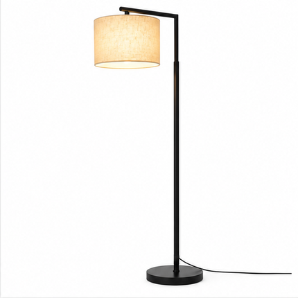 Moderne Staande Lamp Zwart met Beige Stoffen Lampenkap 166 cm Hoog – Vloerlamp voor Woonkamer en Slaapkamer