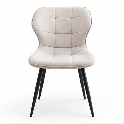 Set van 4 Eetkamerstoelen – Gestoffeerde Keukenstoelen met Linnen Bekleding, Ergonomische Rugleuning en Zwarte Metalen Poten – Lichtbeige, Khaki, Donkergrijs - Zithoogte	49,5 cm