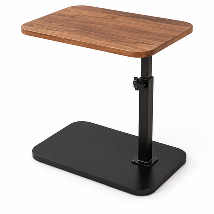 Verstelbare Bijzettafel met Houtlook Blad – 360° Draaibaar – In Hoogte Verstelbaar – Opklapbare Laptoptafel – Multifunctionele Salontafel – Zwart Metalen Onderstel – Bruin/Zwart/Wit
