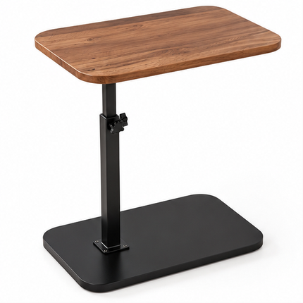 Verstelbare Bijzettafel met Houtlook Blad – 360° Draaibaar – In Hoogte Verstelbaar – Opklapbare Laptoptafel – Multifunctionele Salontafel – Zwart Metalen Onderstel – Bruin/Zwart/Wit