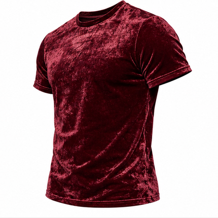 Heren Fluwelen T-shirt – Slim Fit Velvet Shirt met Ronde Hals en Korte Mouwen – Zacht, Ademend & Casual – Zwart, Rood en Blauw
