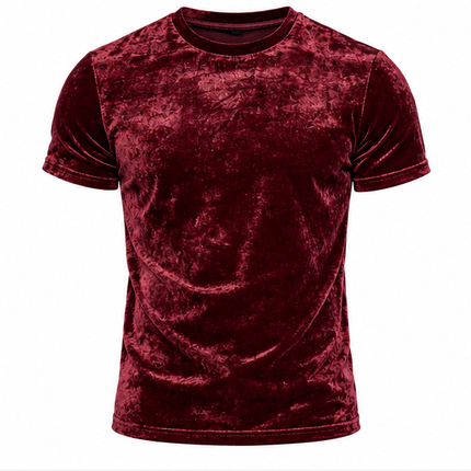 Heren Fluwelen T-shirt – Slim Fit Velvet Shirt met Ronde Hals en Korte Mouwen – Zacht, Ademend & Casual – Zwart, Rood en Blauw
