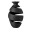 Zwarte 3D-geprinte Chaos design vaas met geometrische spiraalvorm, matte afwerking, 16,5 cm hoog en 9 cm breed, op witte achtergrond.